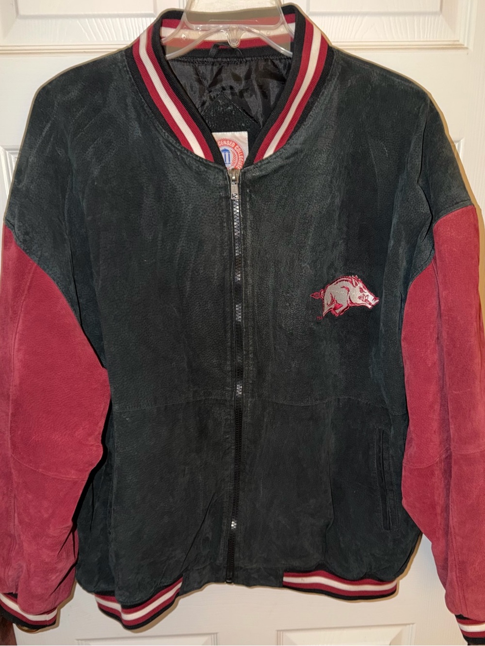 Vintage Essex Arkansas Razorbacks Suede Bomber Jacket XXL - Picture 5 of 11